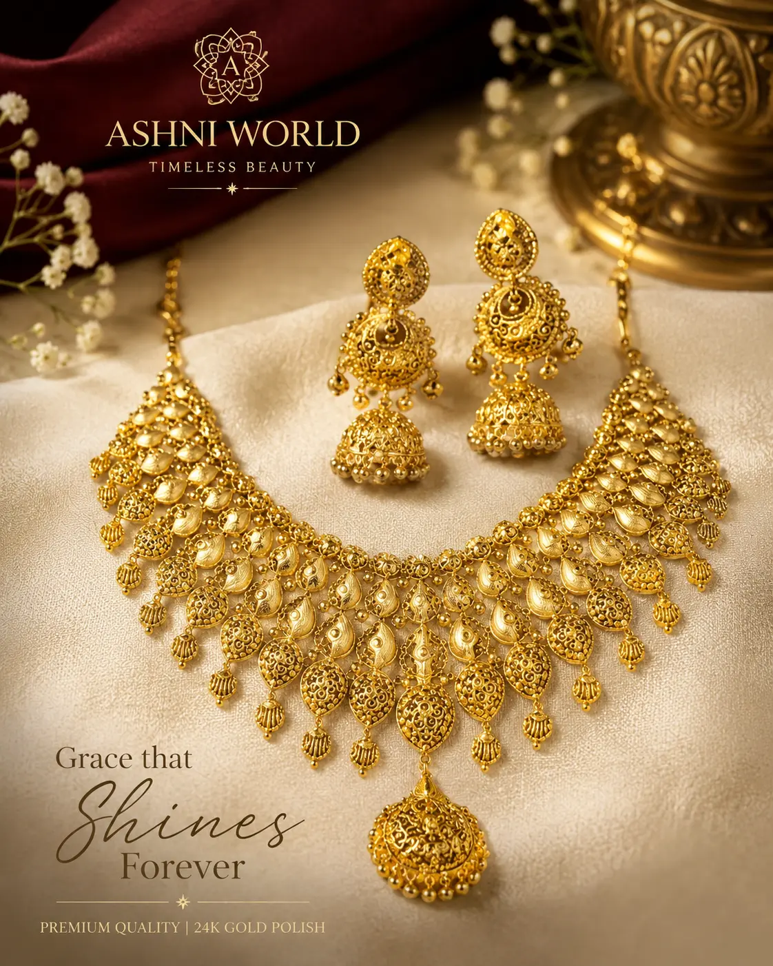 22K Dubai Gold Plated Luxury Necklace Set