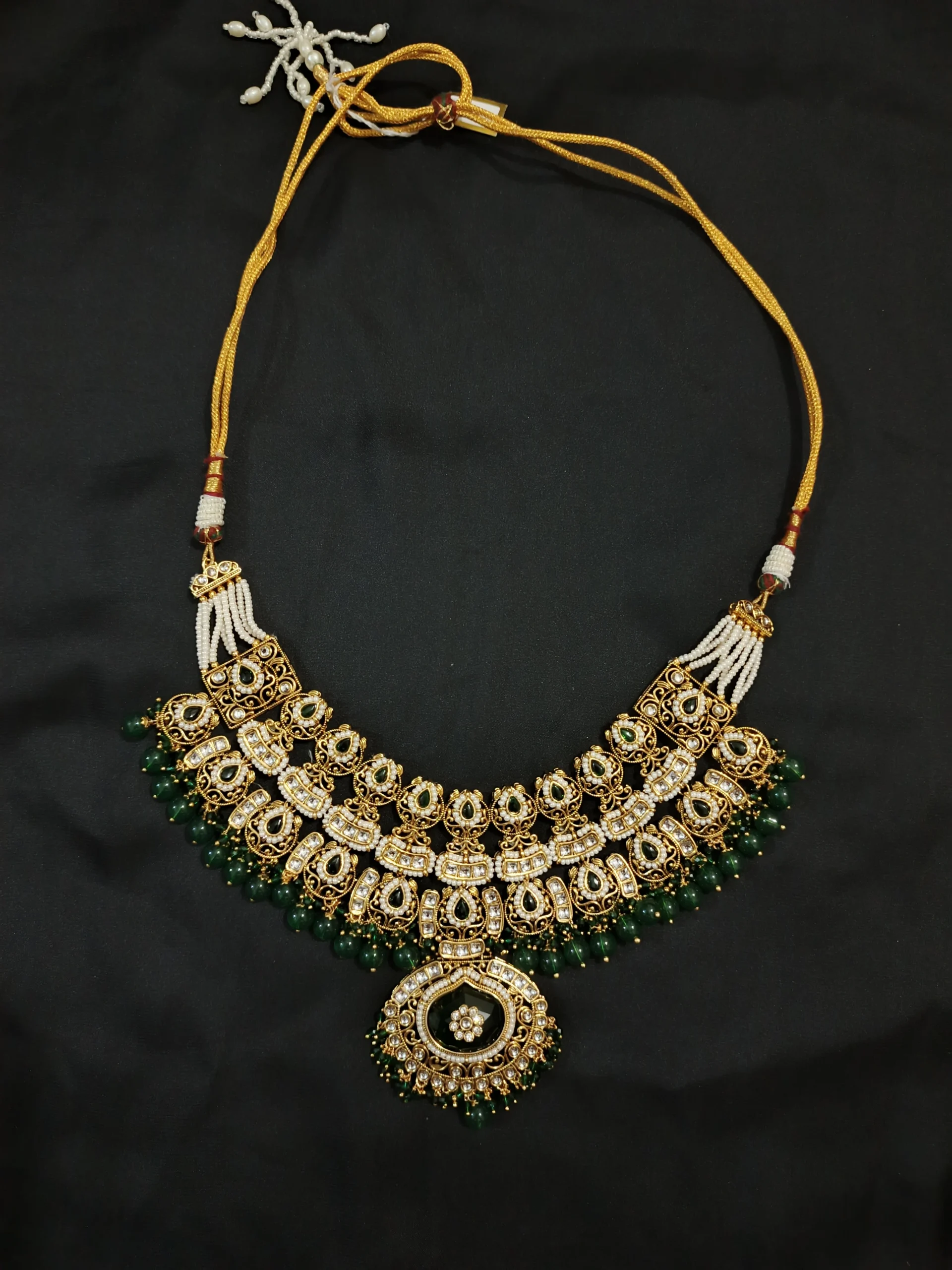 Emerald Blossom - Kundan & Green Onyx Heritage Bridal Jewelry Set