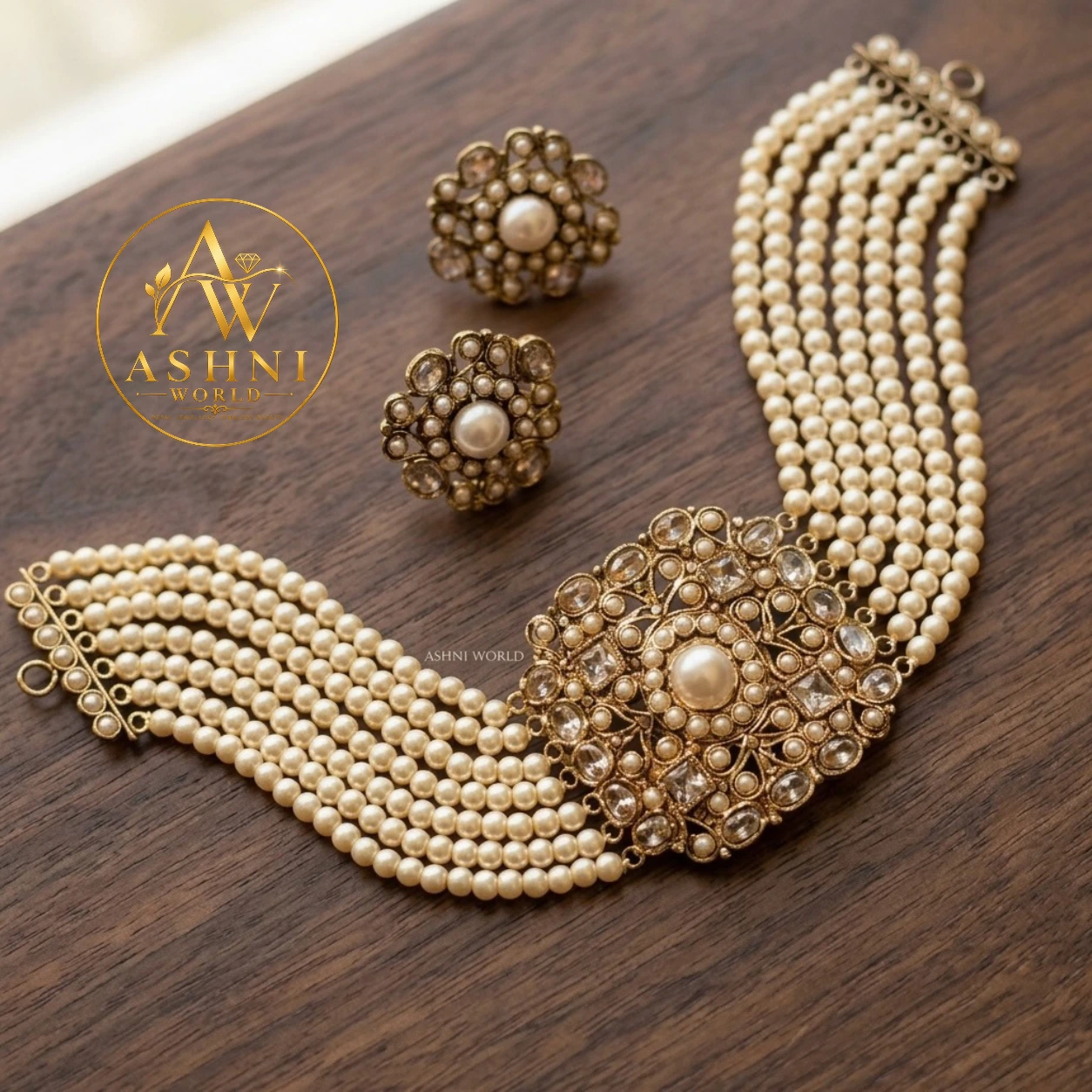 The Majestic Ashni World Pearl and Gold Choker Set