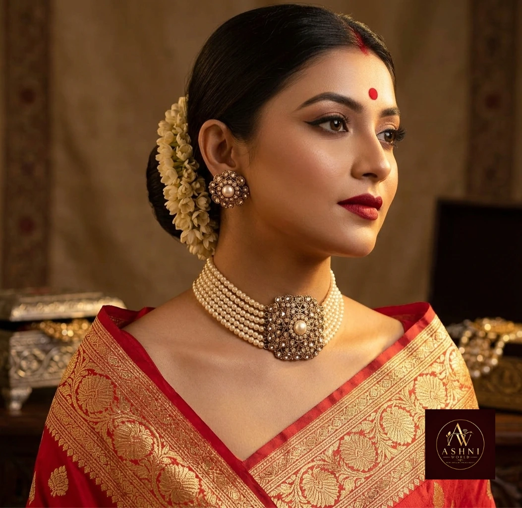 The Majestic Ashni World Pearl and Gold Choker Set