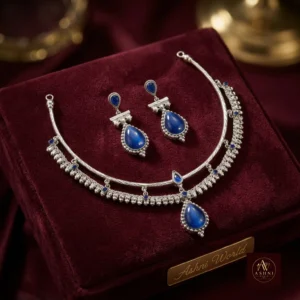 Ashni World Royal Blue Silver Choker & Earring Set