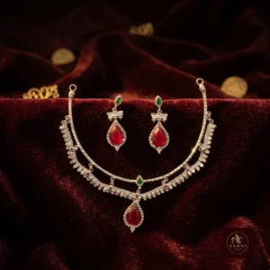 Ashni World Royal Red Silver Choker & Earring Set