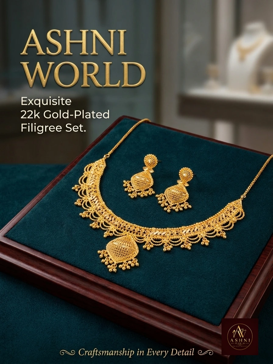 22k Gold-Plated Heritage Necklace & Earrings Set