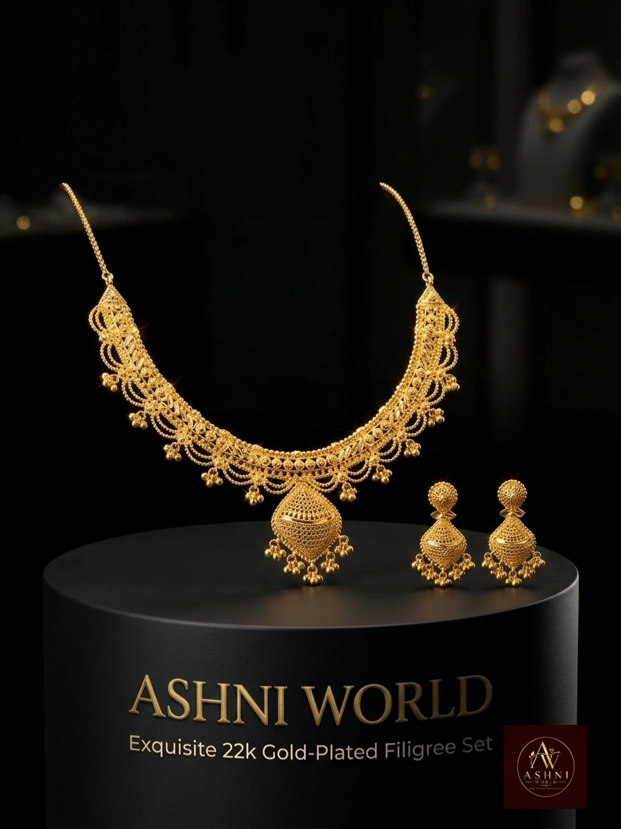 22k Gold-Plated Heritage Necklace & Earrings Set