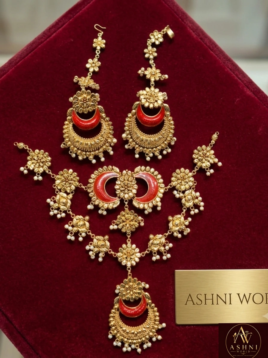 Gold Plated Pearl & Kundan Jewellery Set