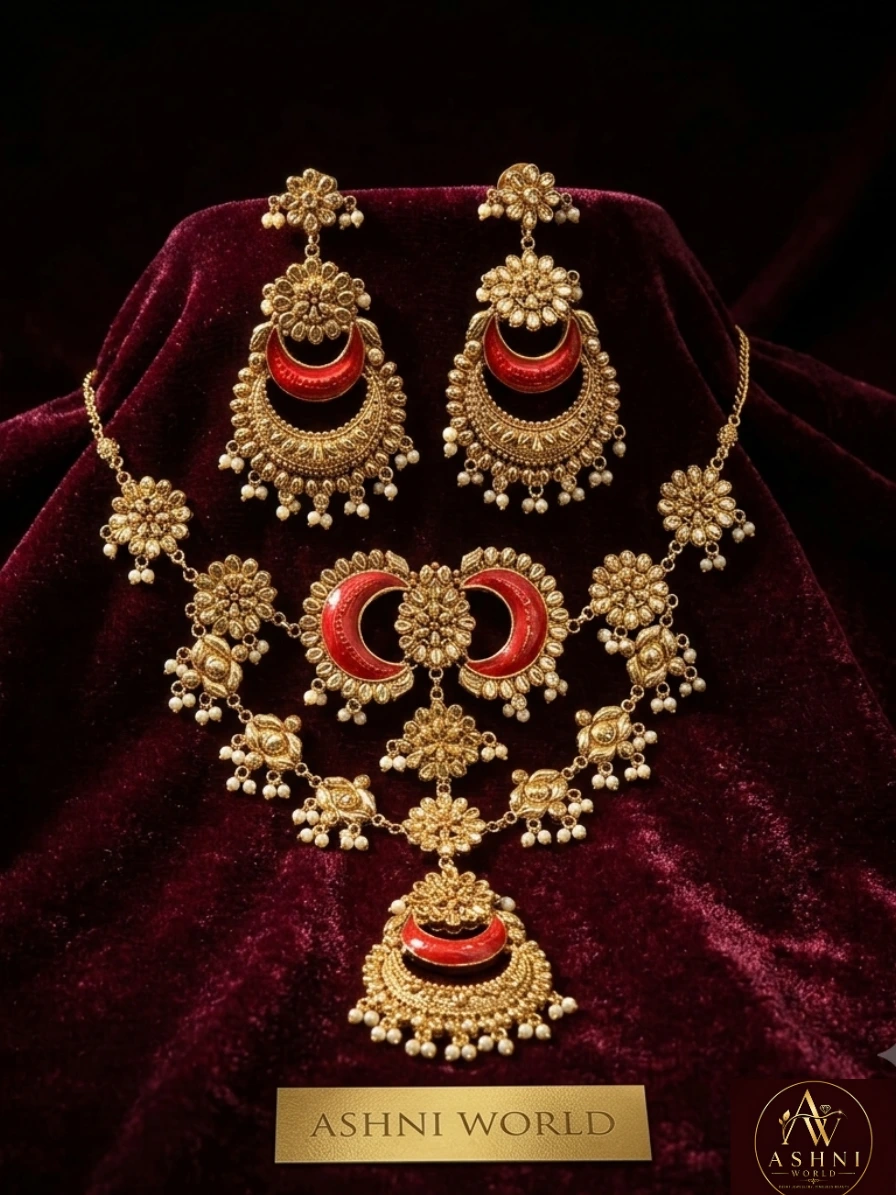 Gold Plated Pearl & Kundan Jewellery Set
