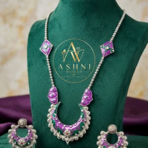 Royal Enamel Silver-Toned Necklace Set