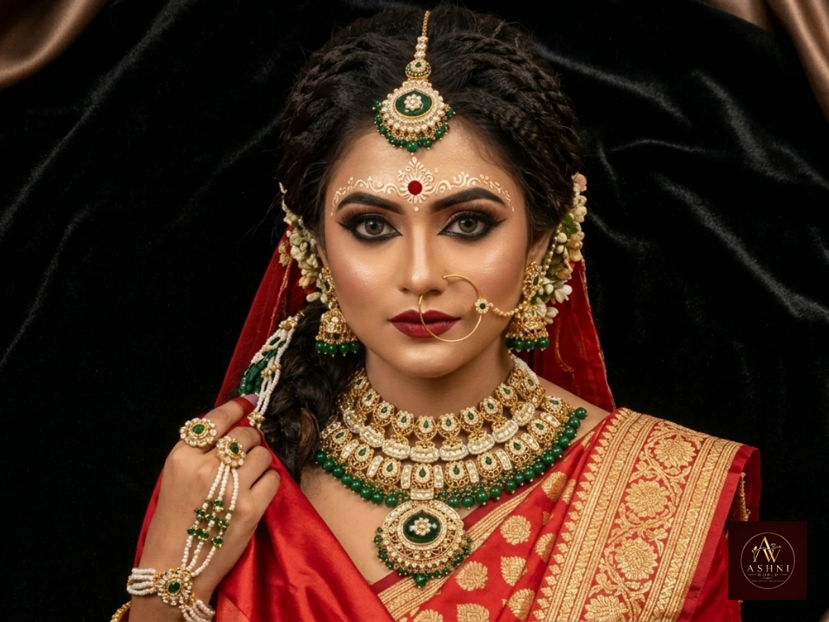 Emerald Blossom - Kundan & Green Onyx Heritage Bridal Jewelry Set