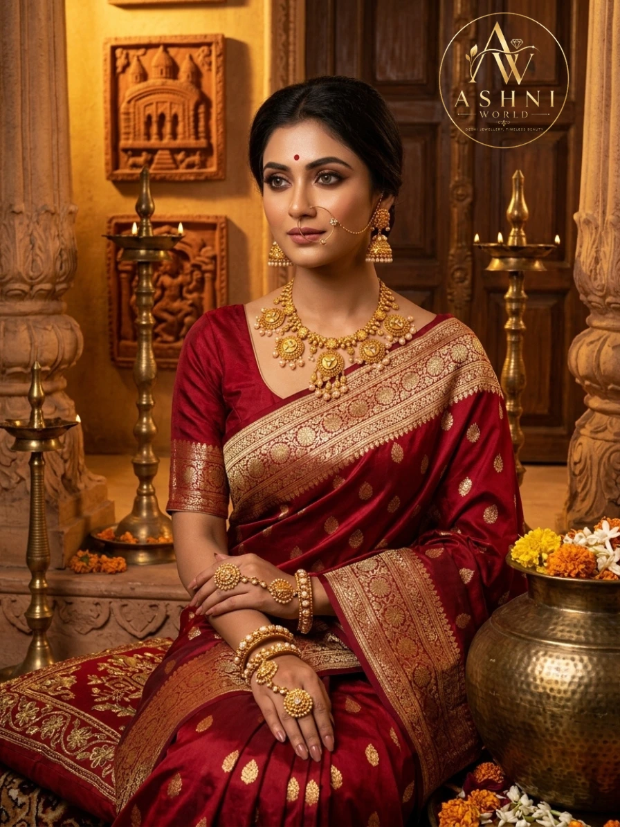 Royal Heritage Gold-Tone Pearl Necklace & Jhumka Set