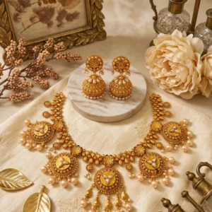 Royal Heritage Gold-Tone Pearl Necklace & Jhumka Set