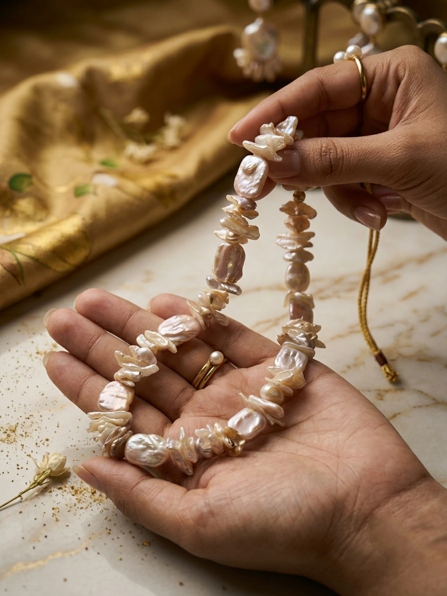 The Lumina Keshi Pearl Haar | Handcrafted Baroque Pearl Necklace