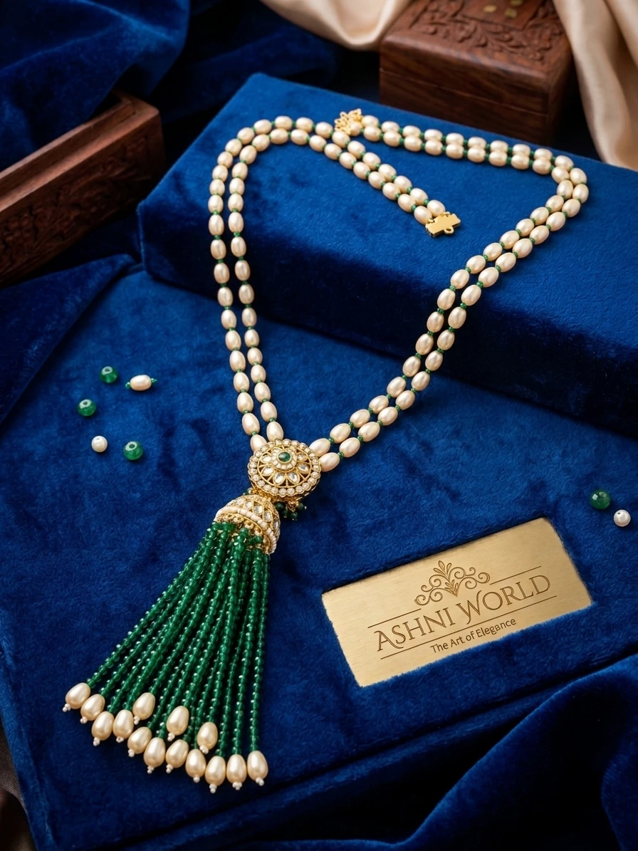 The Royal Emerald Tassel & Pearl Long Haram