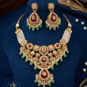 Royal Joypuri Crimson & Emerald Kundan Necklace Set