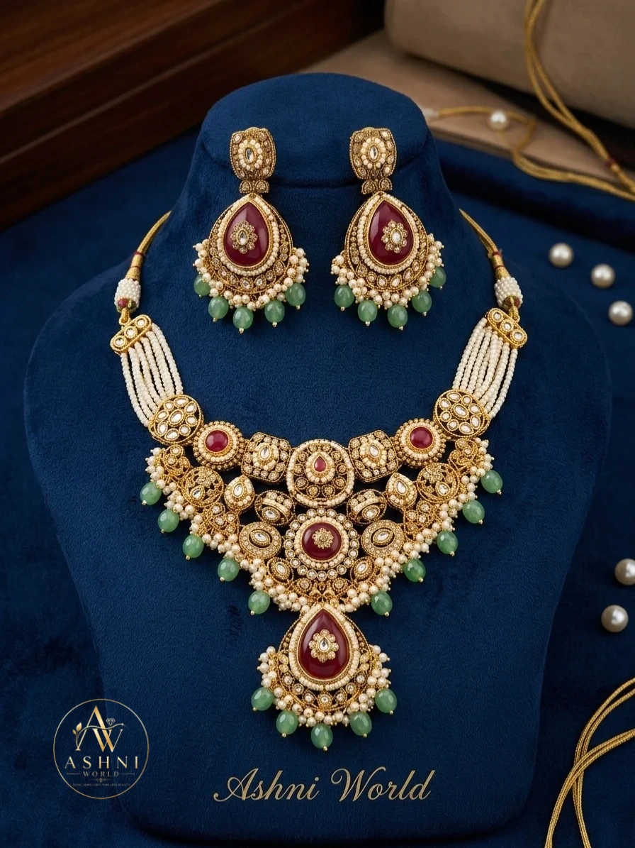 Royal Joypuri Crimson & Emerald Kundan Necklace Set