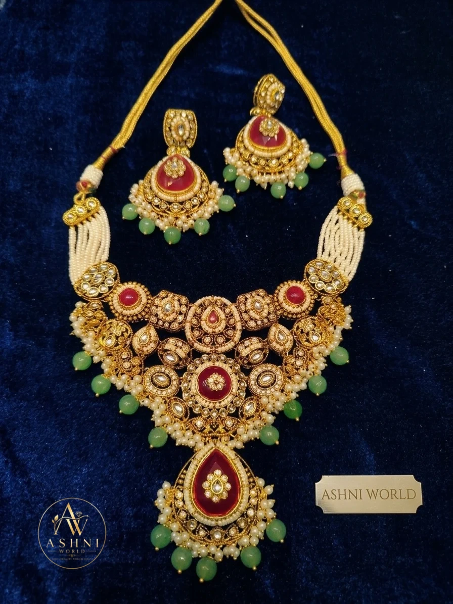 Royal Joypuri Crimson & Emerald Kundan Necklace Set