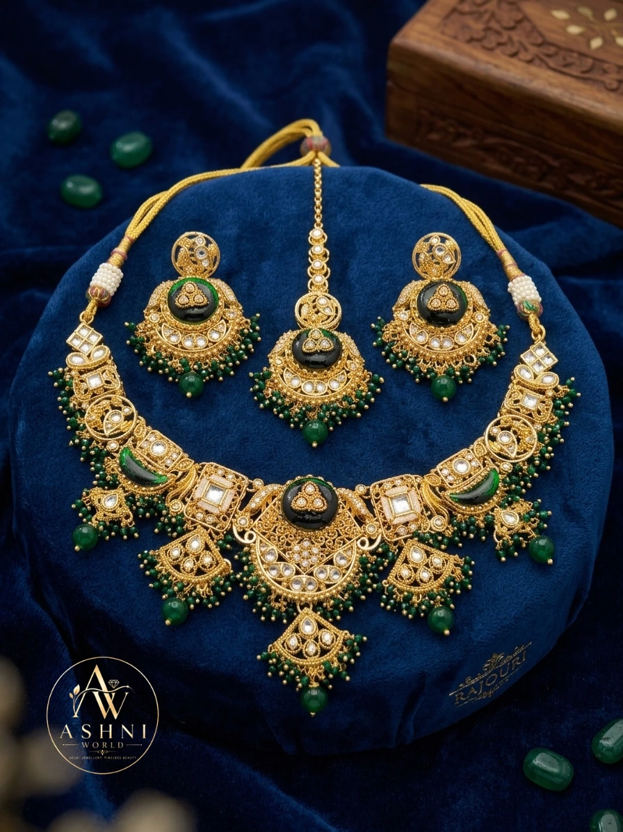 Royal Emerald Rajouri Choker Necklace Set