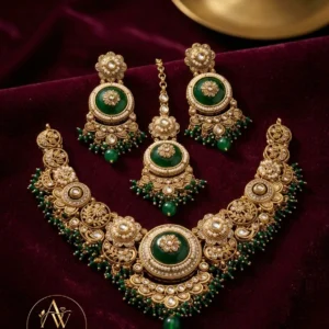 Royal Emerald & Pearl Gold-Plated Statement Necklace Set