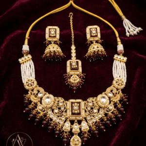 Royal Jaipur Heritage Kundan & Maroon Meenakari Necklace Set