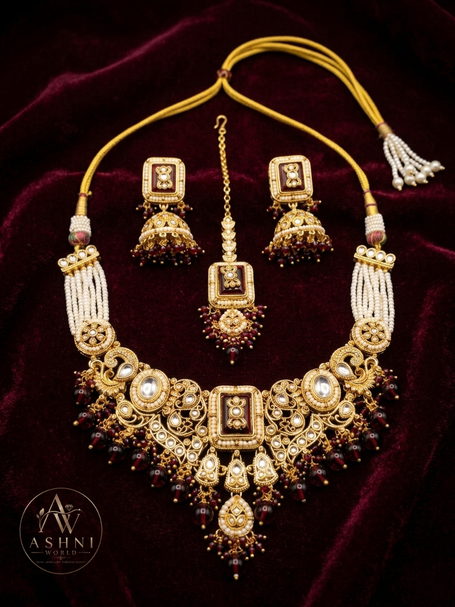 Royal Jaipur Heritage Kundan & Maroon Meenakari Necklace Set
