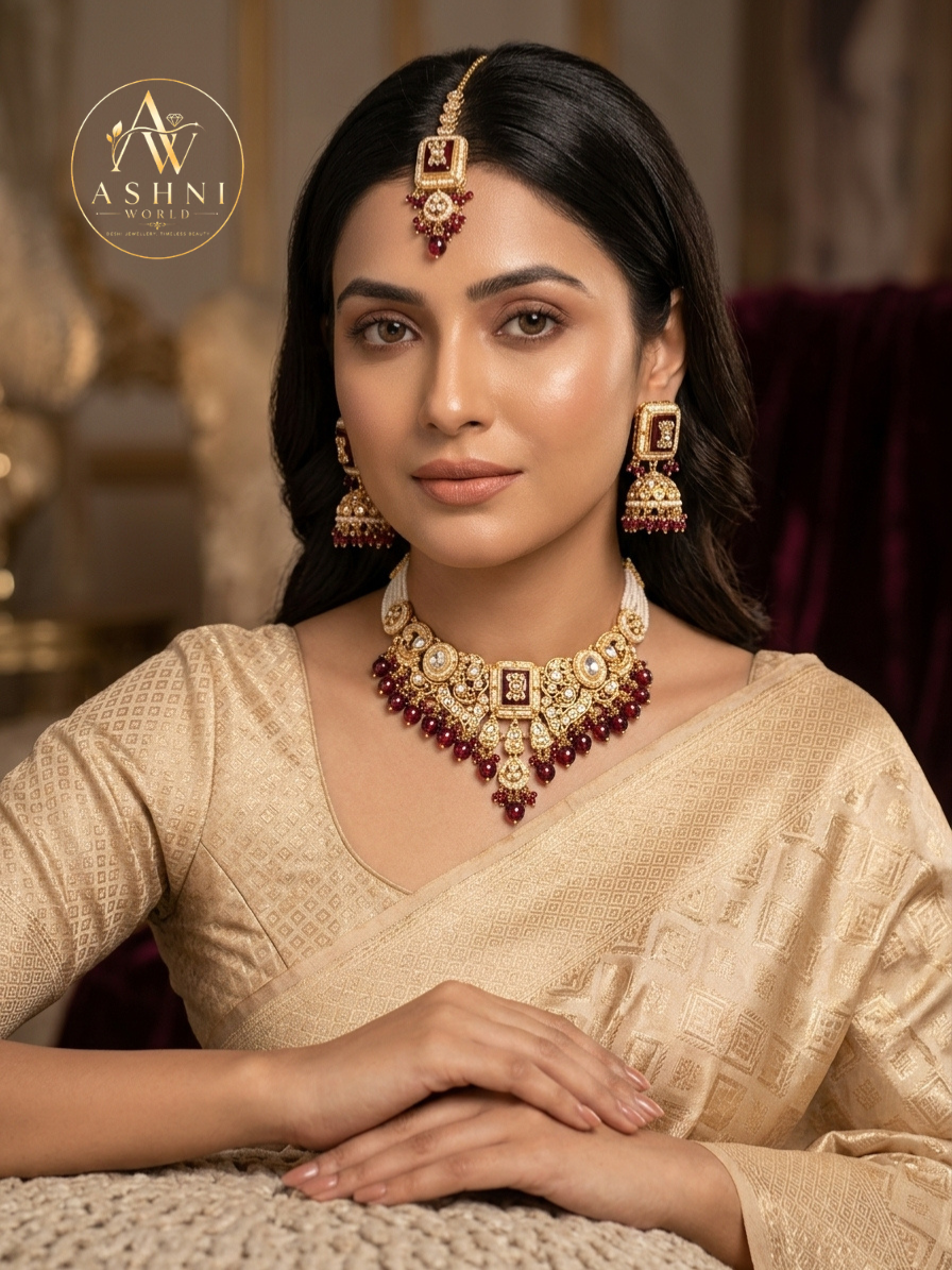 Royal Jaipur Heritage Kundan & Maroon Meenakari Necklace Set