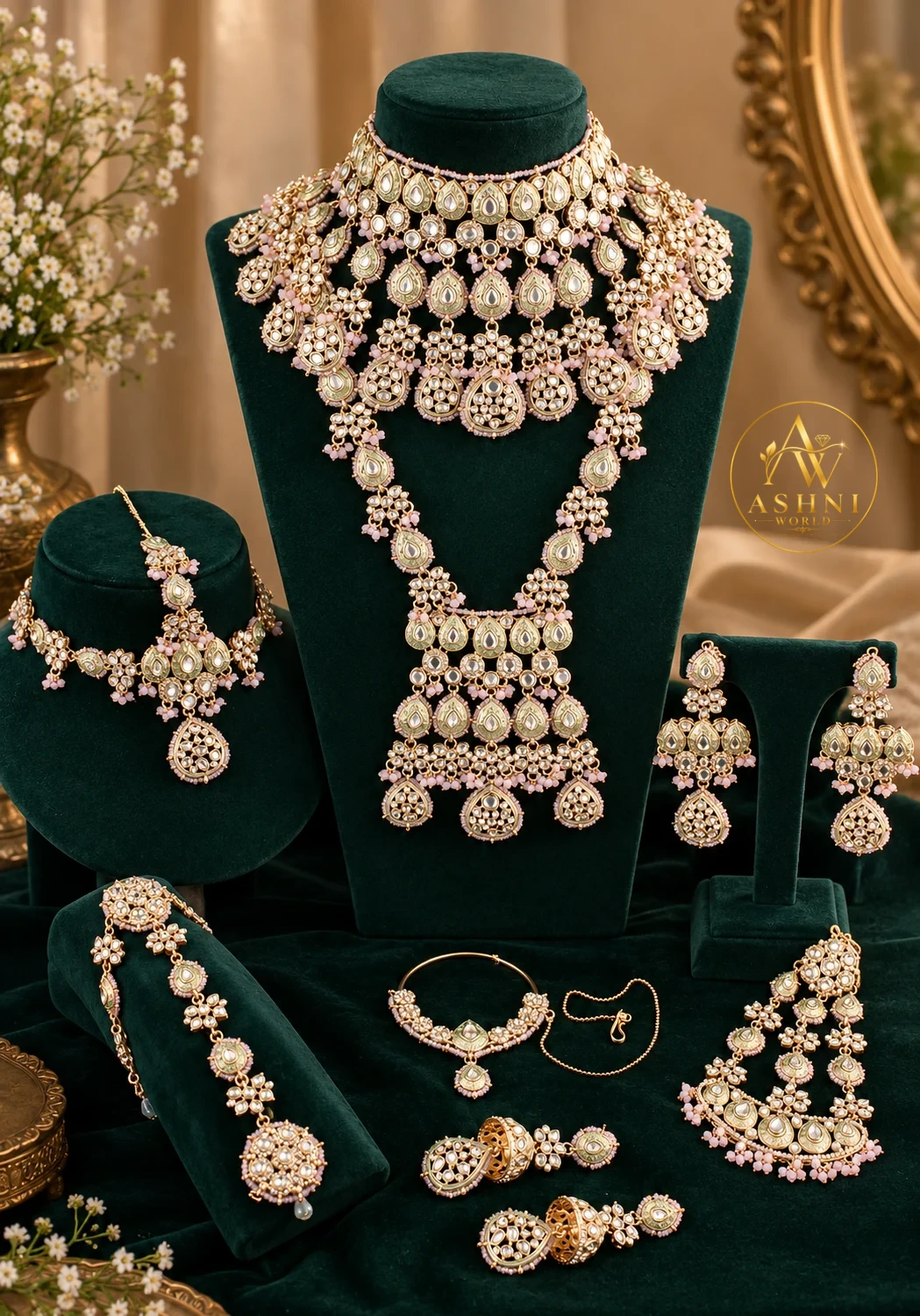 Pink Mint Royal Kundan Bridal Jewellery Set