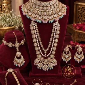 Royal Pink & Mint Kundan Bridal Jewellery Set