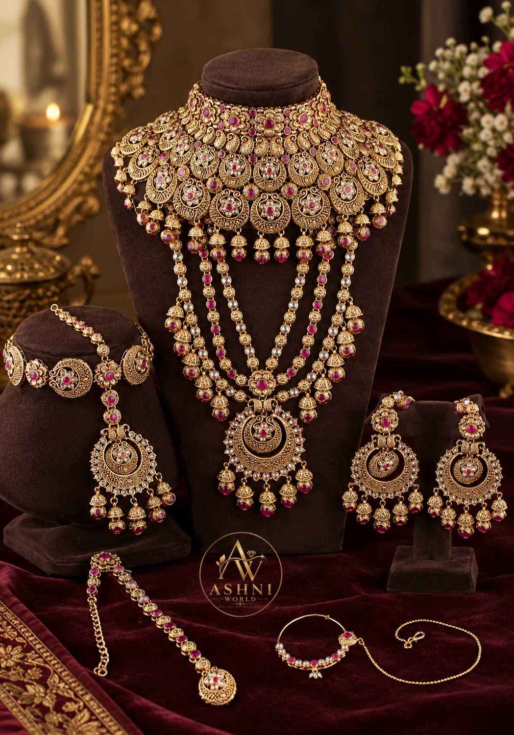Royal Ruby Antique Gold Bridal Jewellery Set